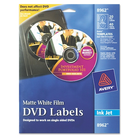 Avery Dennison Dvd Film Label, Matte White, PK20 8962